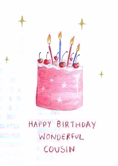 Classic Birthday Card - Wonderful Cousin - Cherry Cake created by HCD Illustration