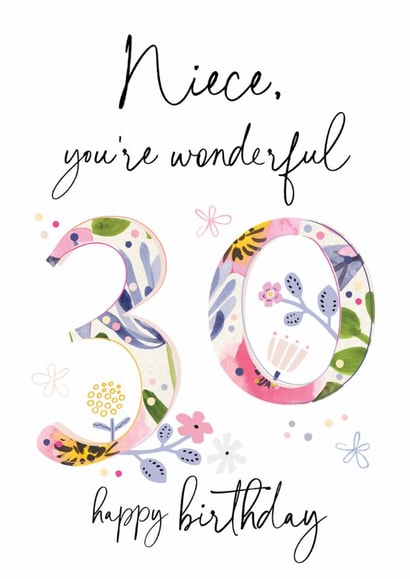 Traditional Birthday Card - 30th - Wonderful Niece created by Katie Phythian Design
