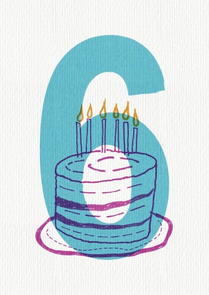 Fun birthday card - 6 years old - birthday cake with candles created by London Road Designs