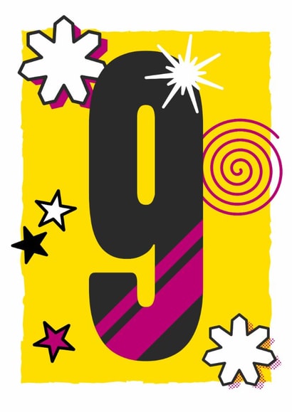Fun and bright birthday card - 9 years old - a striking card to standout created by London Road Designs
