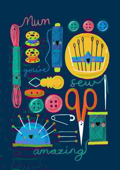 Cute Sewing Mother’s Day/Birthday Card - Sewing Pun - Threads/Needles/Buttons created by Nicola Watson
