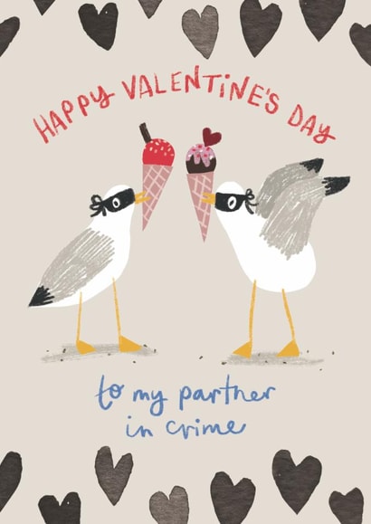 Cute Valentine's Day Card - For Partner In Crime - Seagulls created by Emma Hudson