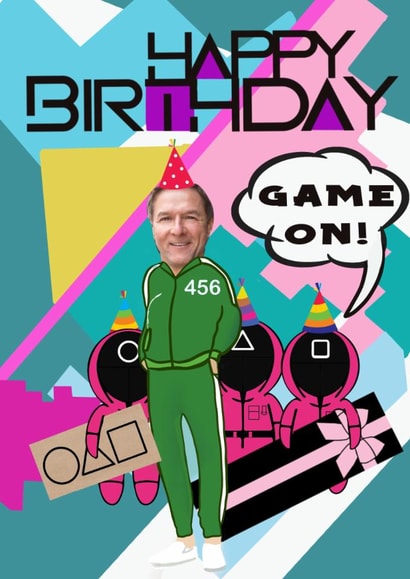 Squid Game Birthday photo card created by Kerrylovescards