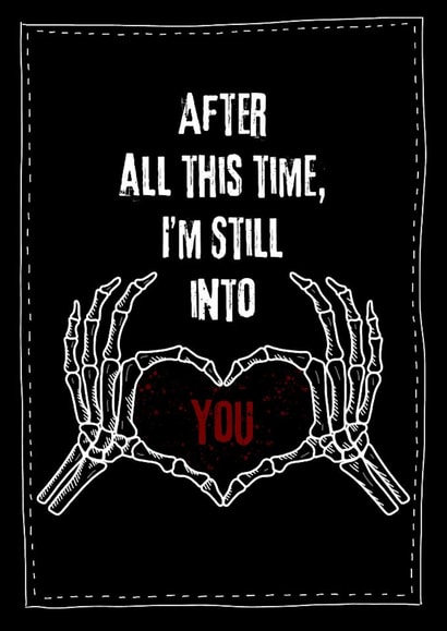 Elder emo skeleton valentine anniversary card created by Big Charlotte Draws