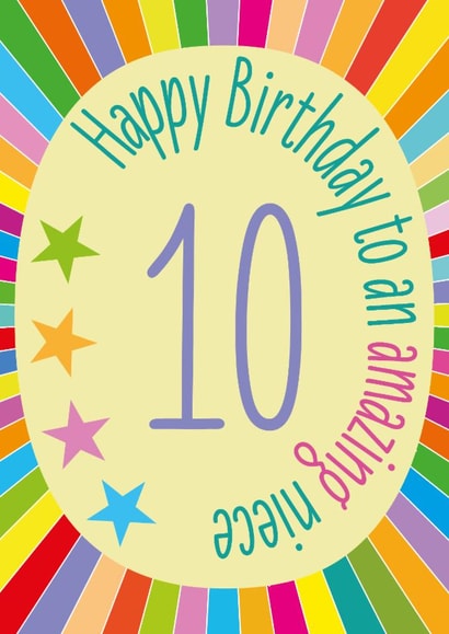 Colourful 10th Birthday Card for Niece - 10 - Amazing Niece - Bright Stripes created by size3art