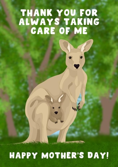 Cute Mother's Day Card - Thank You For Always Taking Care Of Me - Kangaroos created by Pink Peach Cards
