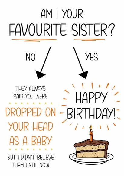 Funny Birthday Card - Sister/Brother - Birthday Flowchart created by The Merry Giraffe