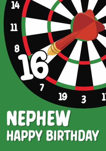 Classic Birthday Card - 16th - For Nephew - Darts created by Quinton cards