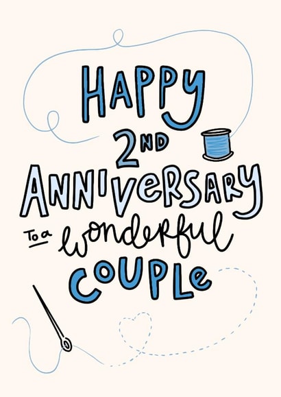 Cute Anniversary Card - 2nd Anniversary - Cotton created by Oops a doodle