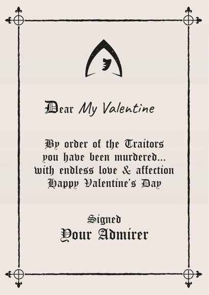 Funny Valentine's Day Card - By Order Of The Traitors created by Woody's Design