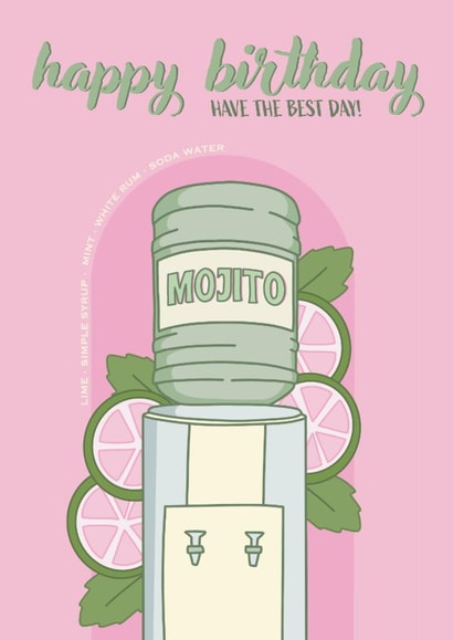 Happy Birthday Mojito Cocktail Pastel Pink and Green Card created by Keely Graham