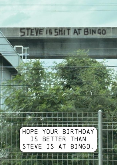 Funny Birthday Card - Bingo Graffitti - Insulting Steve created by OBJECTABLES