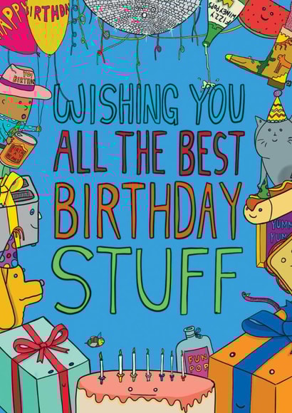 Cute Birthday Card - Wishing You All The Best Birthday Stuff - Illustrations created by OBJECTABLES