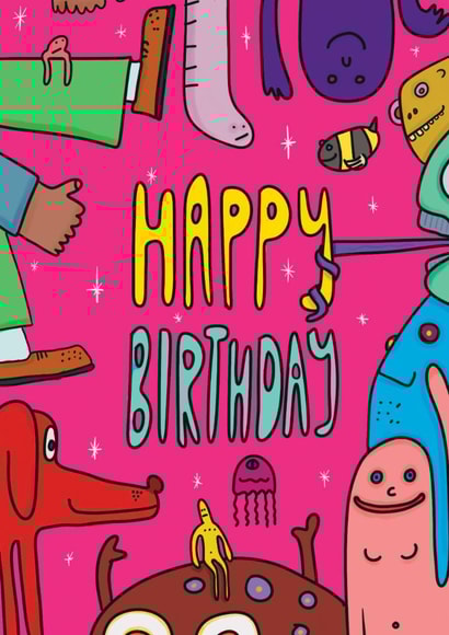 Cute Birthday Card - Cartoon Characters - Quirky created by OBJECTABLES