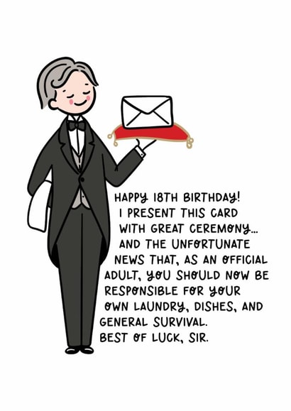 Funny Birthday Card - 18th - Butler created by Lyndsay Moon