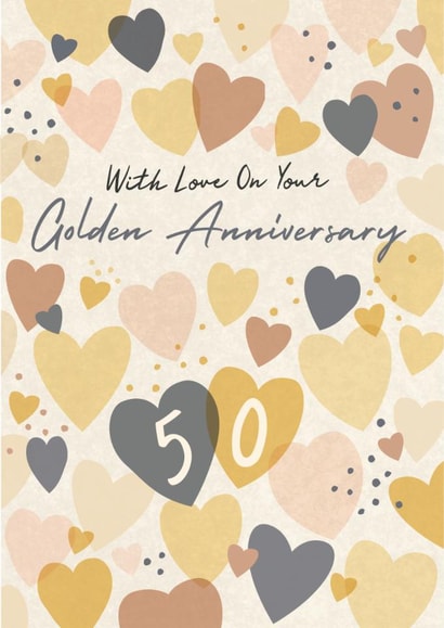 Classic Anniversary Card - 50th - Golden - Hearts created by Laura Darrington Design Ltd.