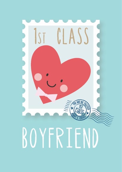 Cute Valentine's card for Boyfriend - 1st Class stamp - Heart created by Blue Butterfly Paperie