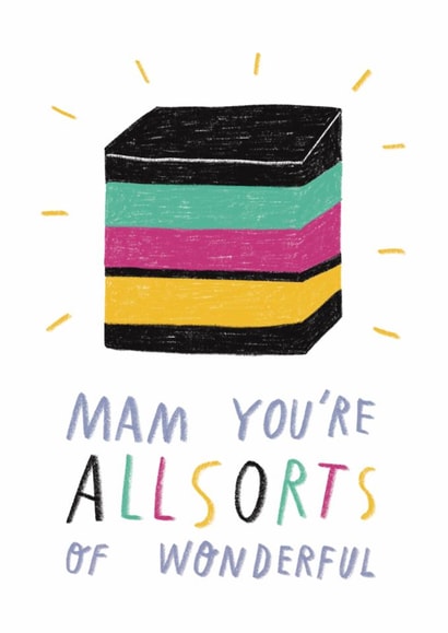 Cute Mother's Day Card - For Mam - Liquorice Allsorts Pun created by Alice Mole Illustration