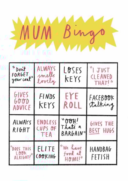 Funny Mother's Day Card - Mum Bingo created by Alice Mole Illustration