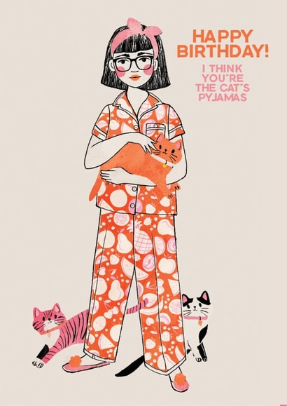 Cute Birthday Card - Cats Pyjamas created by THE PRINTED SQUARE STUDIO