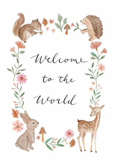 Cute New Baby Card - Welcome To The World - Woodland created by Sage and Hart