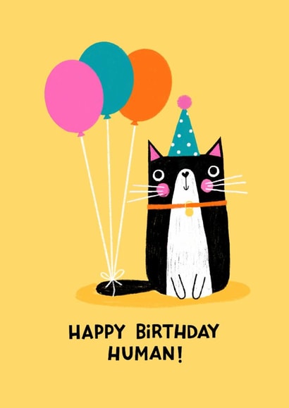 Cute Birthday Card - From The Cat - Happy Birthday Human created by Nicola Watson