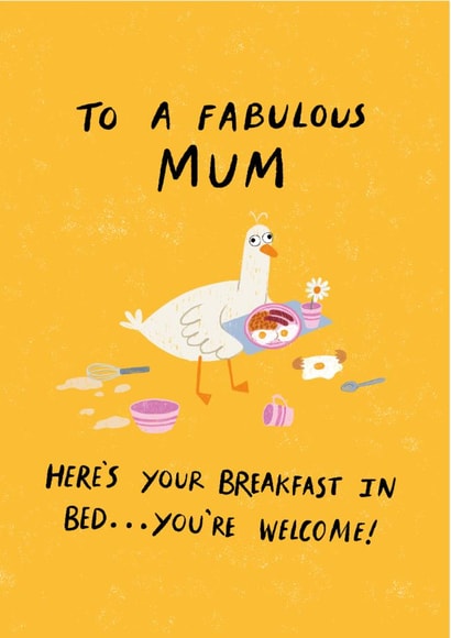 Cute Mother's Day Card - A Fabulous Mum - Breakfast In Bed created by Dandelion Stationery