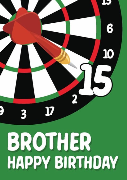Classic 15th Birthday Card - For Brother - Dart Board created by Quinton cards