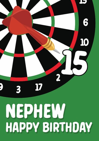 Classic 15th Birthday Card - For Nephew - Dart Board created by Quinton cards