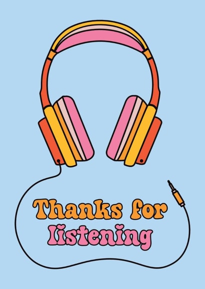 Thanks for listening card with funky retro headphones - show your appreciation created by Sunshine Lane
