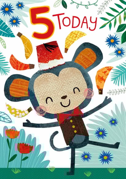 Cute 5th Birthday Card - For Him - Monkey created by Lindsey Sagar
