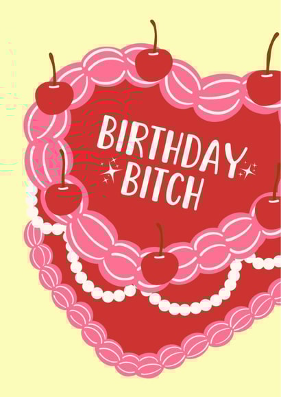 Funny Birthday Bitch Card - Retro Heart Cake - For Best Friend created by By Honey Studios