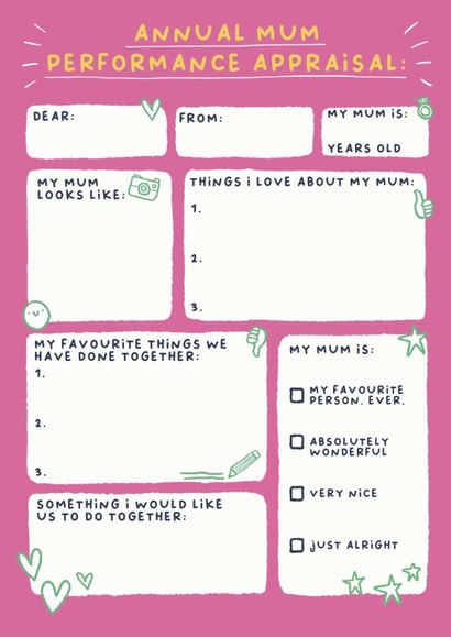 Cute Mother's Day Card - Performance Appraisal created by Sarah Harding