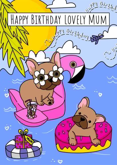 Cute Birthday Card - Love Mum - French Bulldogs created by Natalie Tuck