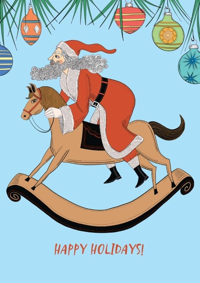 Santa on a Rocking Horse Christmas/Holiday Card created by Sue Todd