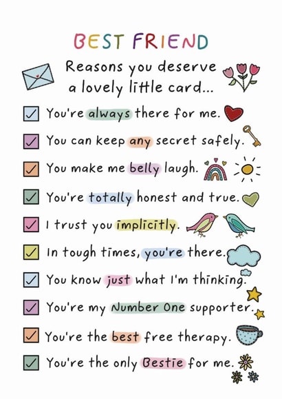 Cute Thank You/Love & Friendship Card - For Best Friend - Reasons You Deserve created by And You Can Quote Me