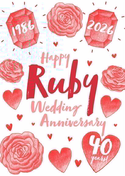 Traditional Anniversary Card - 40th - Ruby created by Juniper and Rose Studio