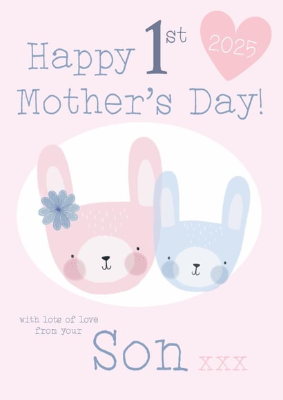 Cute Mother's Day Card - Rabbits - First Mother's Day - From Son created by Juniper and Rose Studio