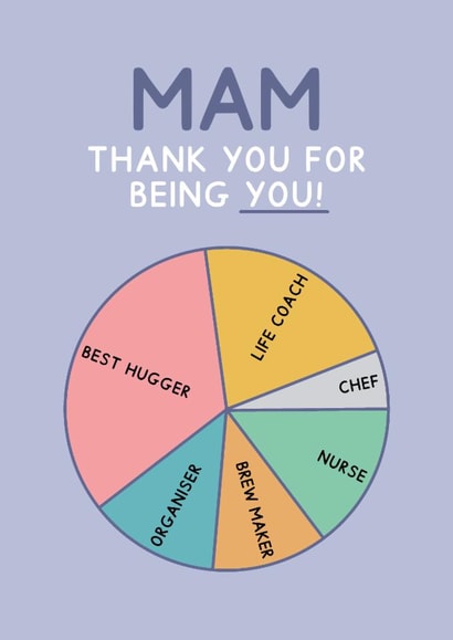 Cute Mother's Day Card - Mam - Thank You Pie Chart created by Jeff and the Squirrel