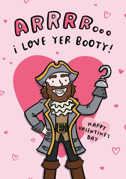 Funny Valentine's Day Card - Love Your Booty Pirate Card created by Arrow Gift Co