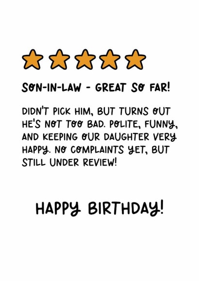 Fun Birthday Card - For Son-In-Law - Star Rating created by Lyndsay Moon