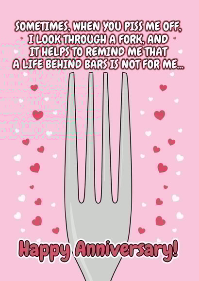 Funny Anniversary Card - Life Behind Bars - Fork Pun created by @Cupsie's Creations