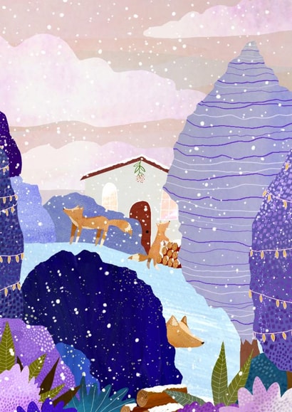 Cute Christmas Card - Arty Foxes Illustration created by Madeleine Groves