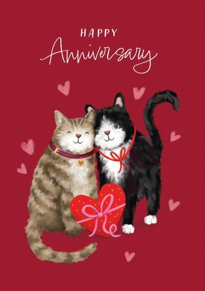 Cute Anniversary Card - Cats - Hearts created by Debbie Daley Illustrations