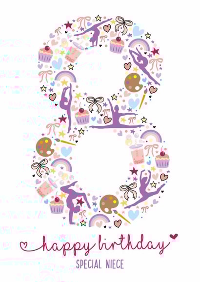 Cute 8th Birthday Card - For Niece - Illustrations created by Rulu
