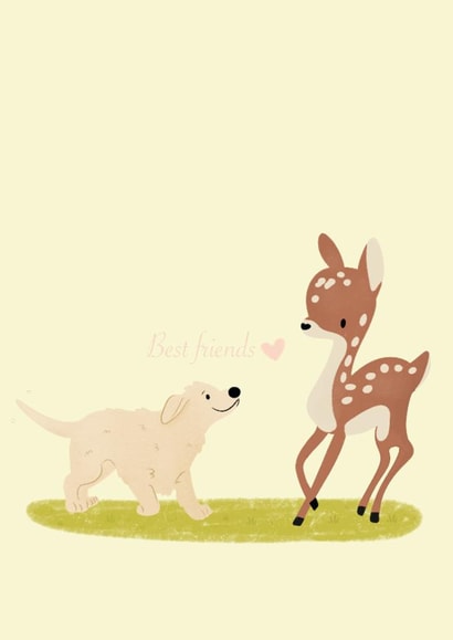 Cute Friendship Card - Deer and Dog Duo created by Raku doodle