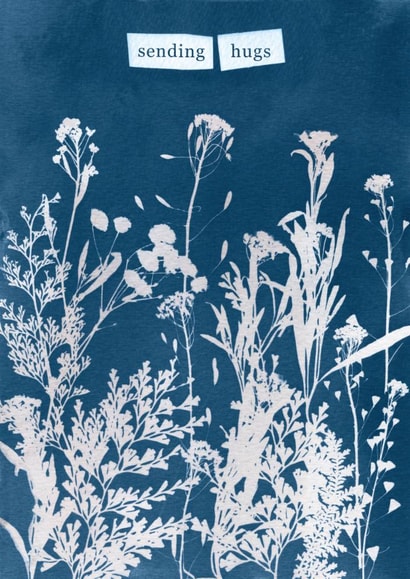 Arty Sympathy Card - Sending Hugs - Cyanotype Flowers created by Studio Pistachio