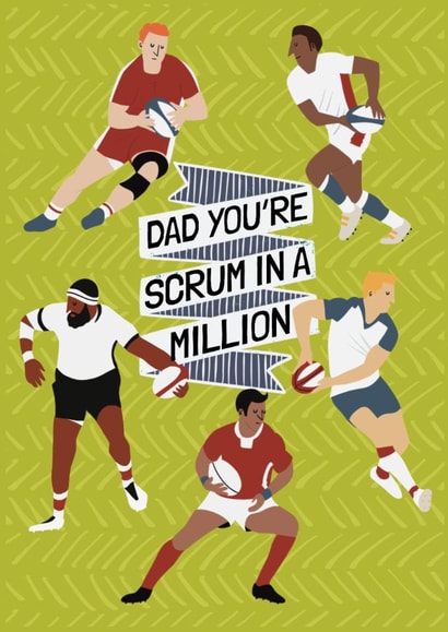 Fun Father's Day Card - Scrum In A Million - Rugby Pun created by Vallely Studios