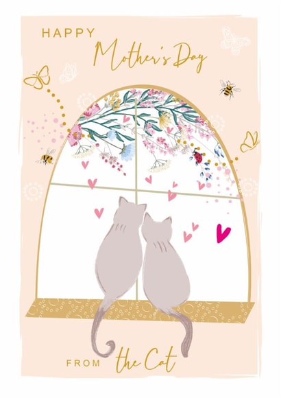 Cute Mothers Day Card - From The Cat - Cuddling Cats - Bees Meadow Flowers created by SABIVO Design by Sabina
