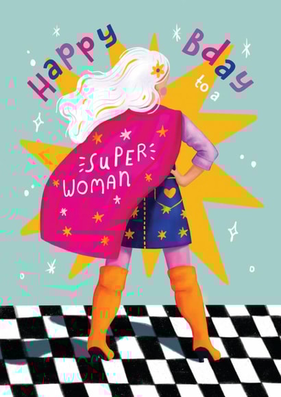 Modern Birthday Card - For Her - Hero Super Woman created by Aniet Illustration